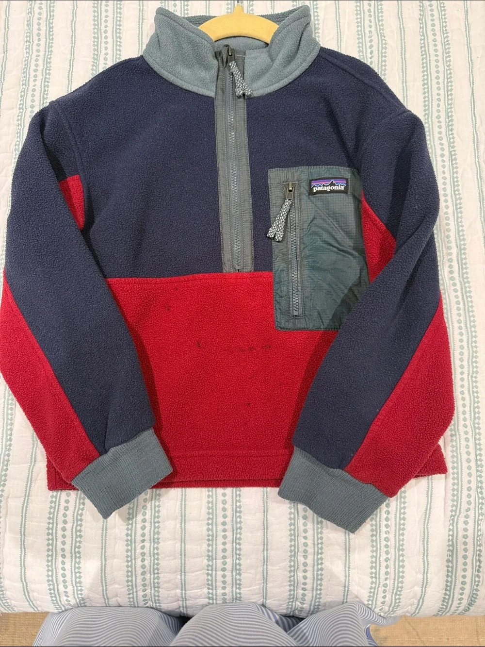 Patagonia Kids Colorblock Fleece Pullover - Navy, Red & Gray